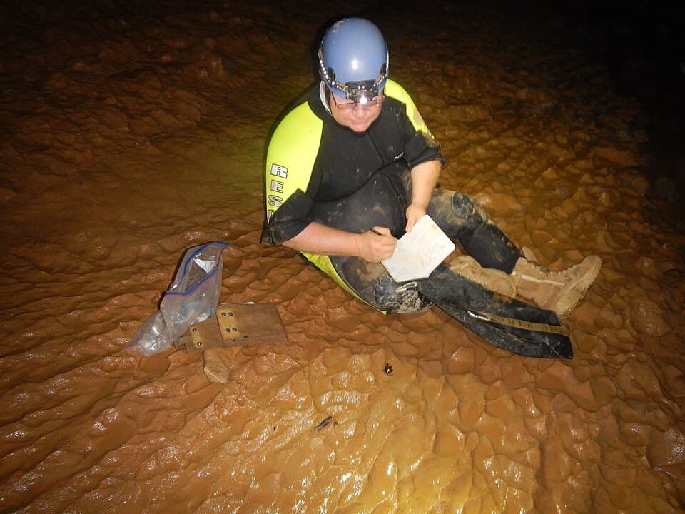 Paleontologist J.P. Hodnett collecting shark tooth fossil samples